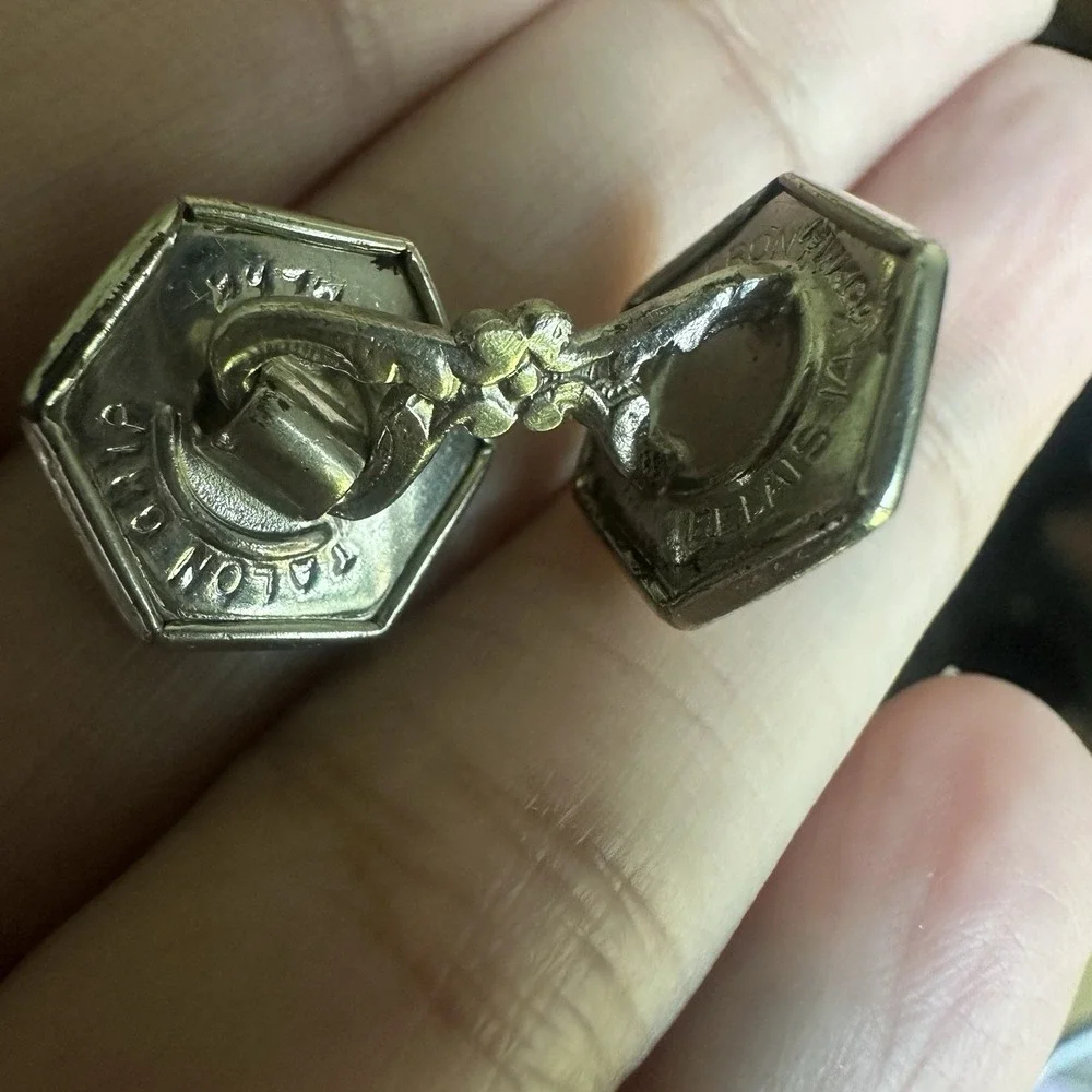 Antique Art Deco Single Cufflink David Belais 14K White Yellow Gold Masonic 2.9g